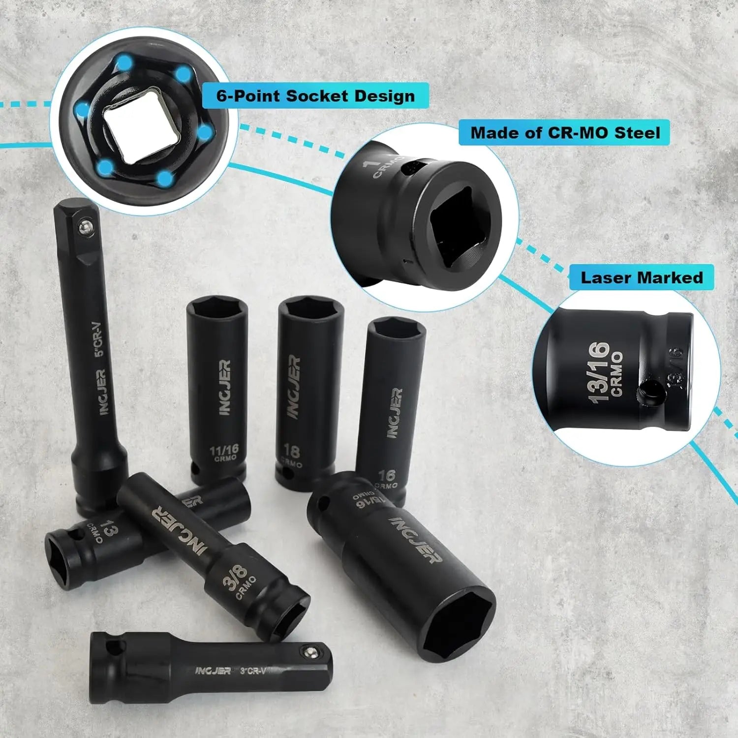 1/2" 29Pcs Impact Socket Set, SAE & Metric, Standard & Deep Sockets with Extension Bars, CR-MO Steel, High Torque for Truck