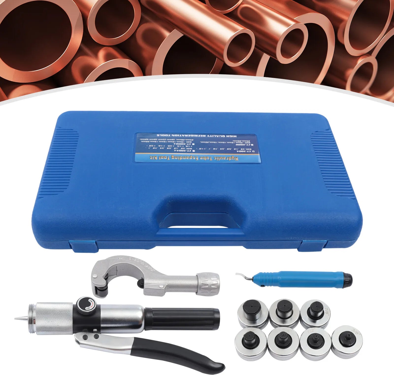 Hydraulic Tubing Expander Tool Kit For HVAC Copper Pipe Swaging 3 8 To 1 1 8 Inch Seven Lever