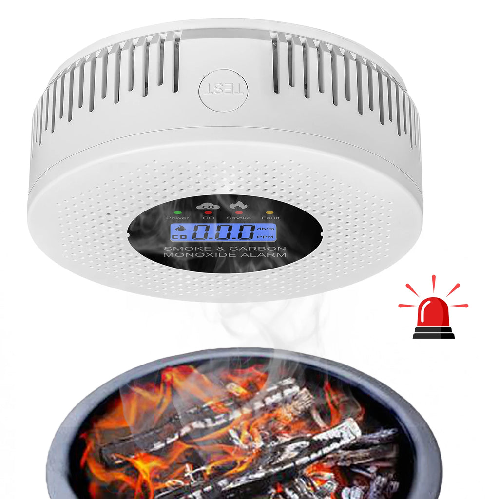 Smoke and Carbon Monoxide Detector with LCD Display 2 in 1 Fire Alarm Smoke Detector Powered by Battery for House Apartment Kitc