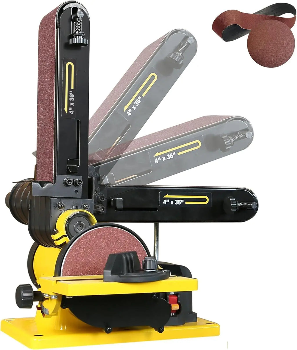 4.3A Belt Sander with 4x36 in. Belt & 6 in. Disc, Double Dust Port, Steel Base, Includes 2 Sandpapers