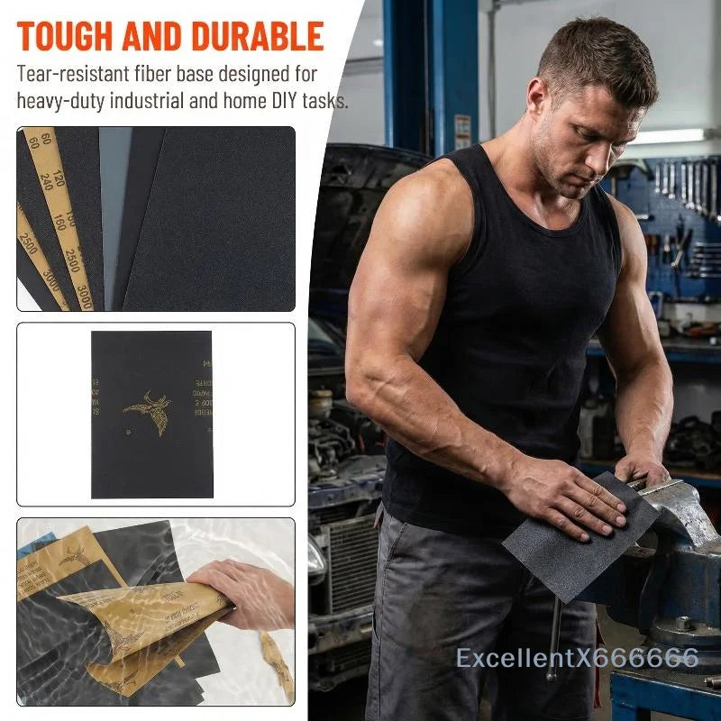 20Pcs Assorted Grit Sandpaper Wet Dry Abrasive Tools for Furniture Restoration Auto Car Repair Home DIY Wood Metal Finish