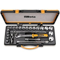 20-Piece Socket Set with Extension Bar, Universal Joint, T-Handle, and Reversible Ratchet in Case