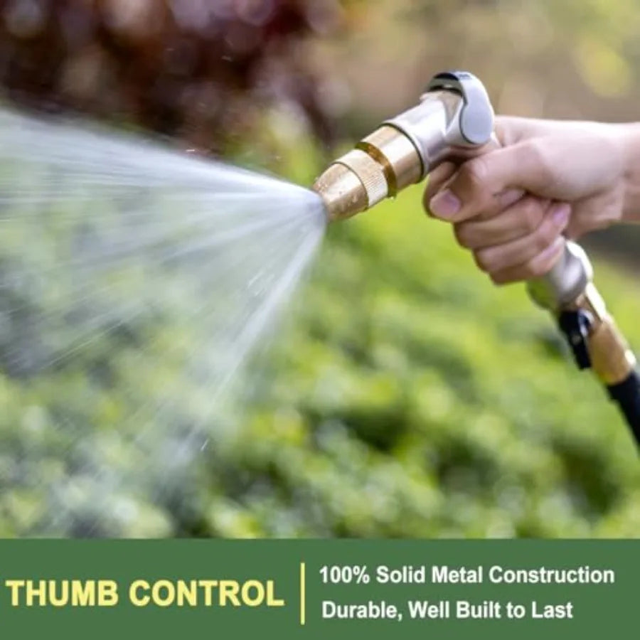 Garden Hose Nozzle with Thumb Control and Metal Water Nozzle featuring Brass Tip for Efficient Water Flow Durable Stainless Ste
