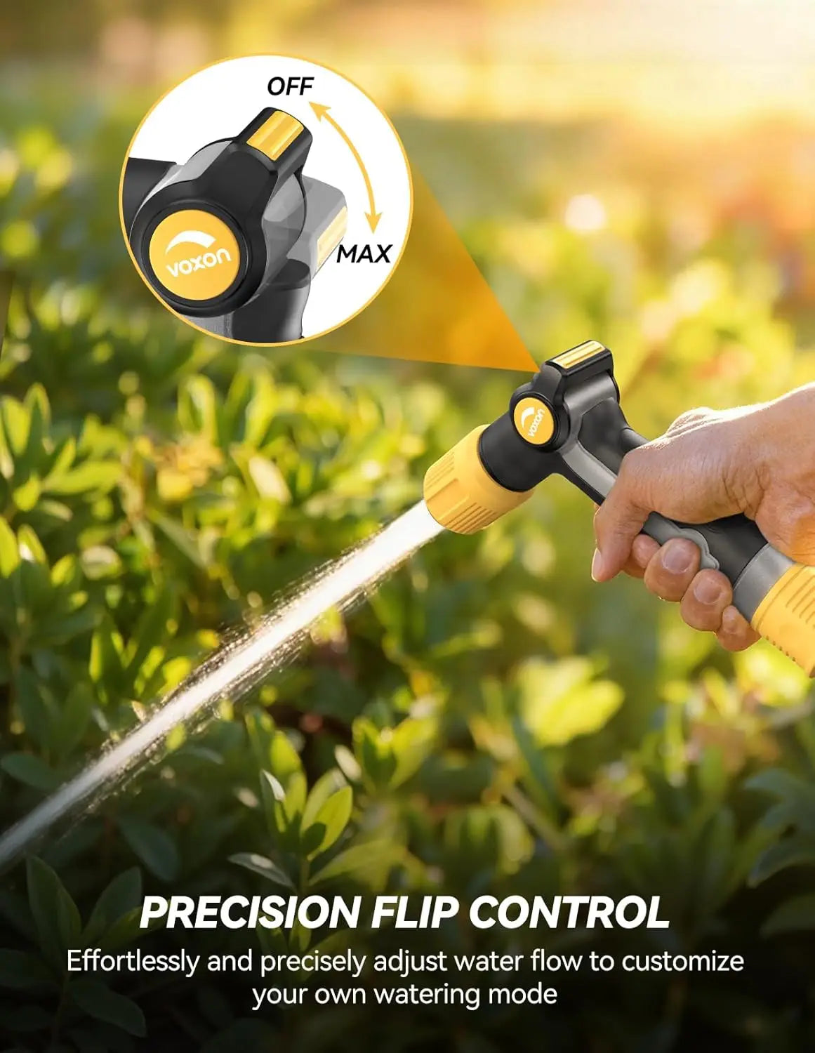Heavy Duty Metal Garden Hose Nozzle with Thumb Flow Control and Adjustable Spray Patterns for Outdoor Watering, Car Washing, Pet