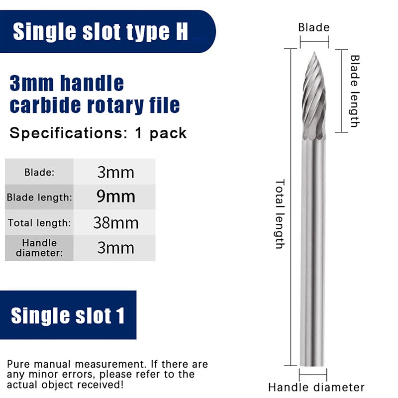 1PCS Tungsten Carbide Rotary File Hard Alloy Rotary Bur Drill Bit 3mm Shank Engraving Cutter Grinding Head For Metal And Plastic
