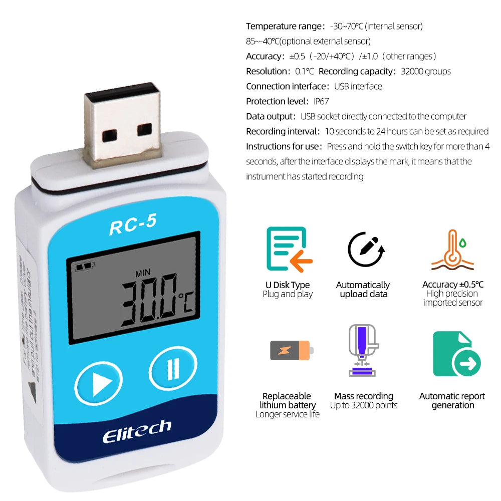 Temperature Humidity Data Logger RC-4/4HC/5/5+/GSP-6/GSP-6 Pro AB-10T/ Digital USB NTC Sensor High Precision Recorder