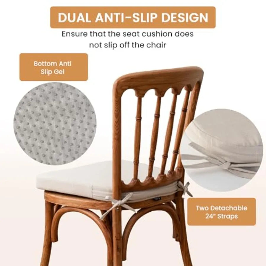 Chair Cushions for Dining Chairs with Ties Kitchen Chair Pad with Non-Slip Backing and Removable Cover Indoor/Outdoor Dining Se