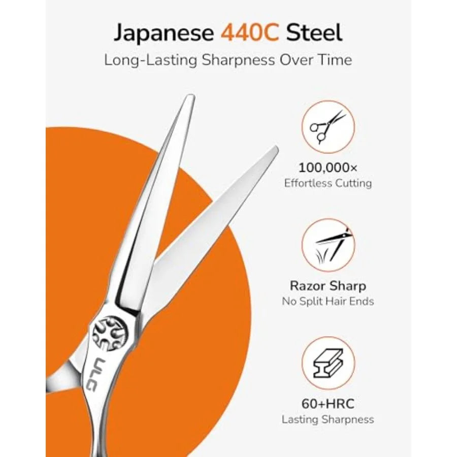 Professional Hair Cutting Scissors 6.7", Japanese 440C Stainless Steel, Barber Shears with Adjustable Tension Screw, Ergonomic